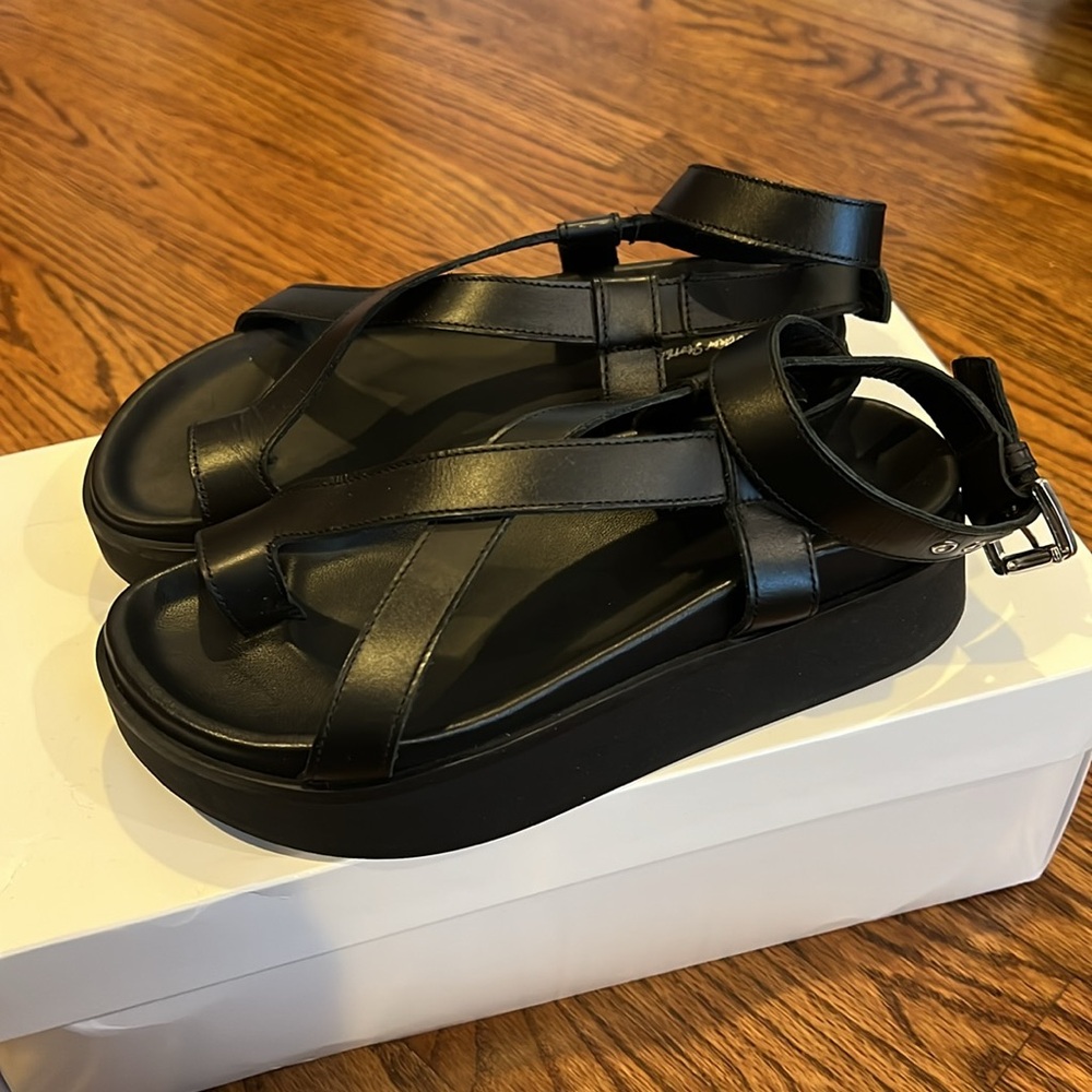 Black Women's Strappy Leather Sandals - Picture 2 of 7